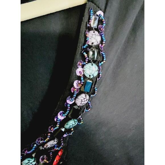 Susan Lawrence 1X Top 3/4‎ Sleeve Black Large Beading Vintage USA Cotton Blnd - Picture 7 of 7